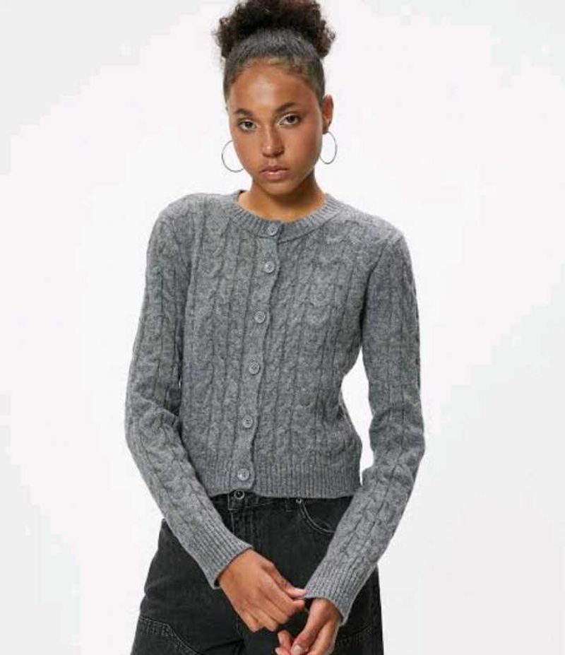 Grey Cable Knit Cardigan