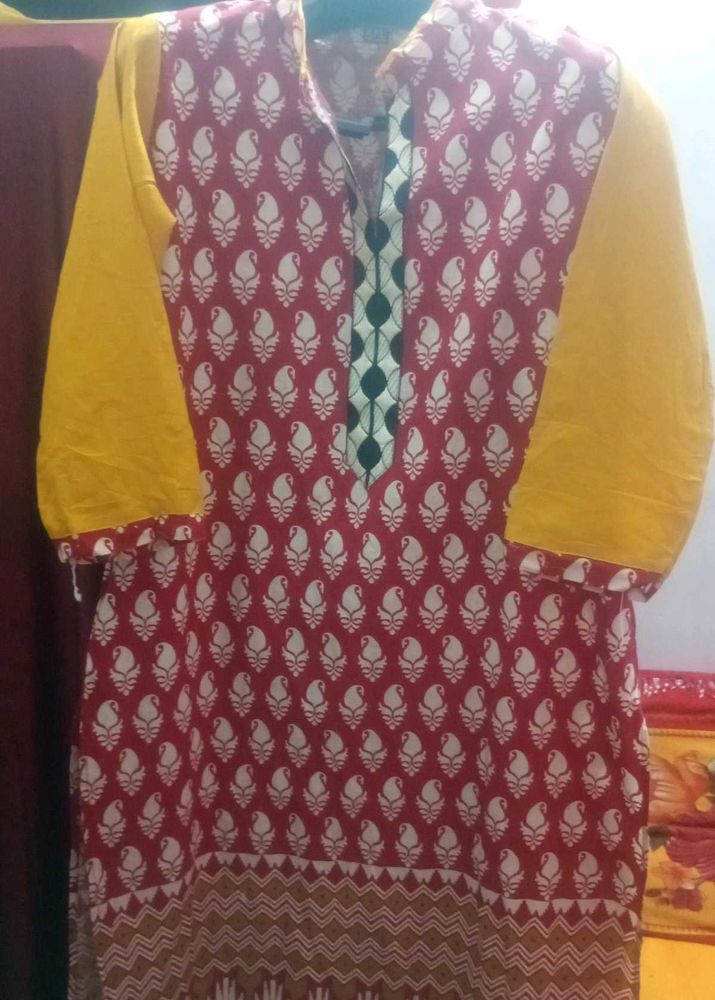 Red &amp; Yellow Print Tunic Top