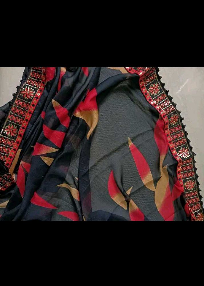 Elegant Black Printed Saree