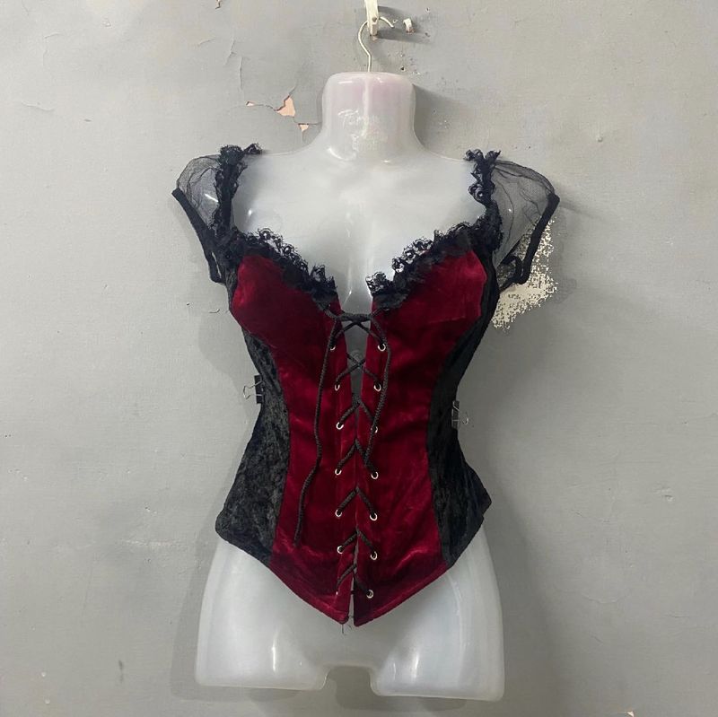 Red &amp; Black Lace Corset Top