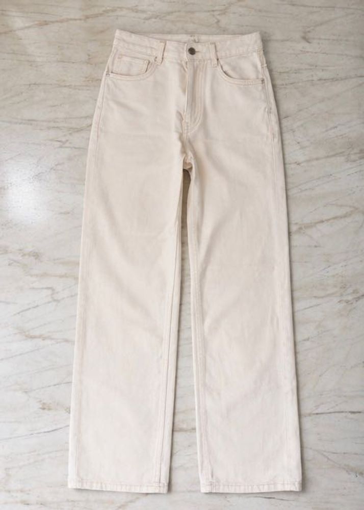 Cream Wide Leg Denim Jeans
