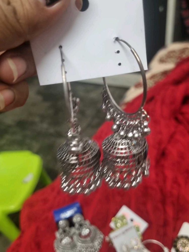Silver Jhumka Hoop Earrings
