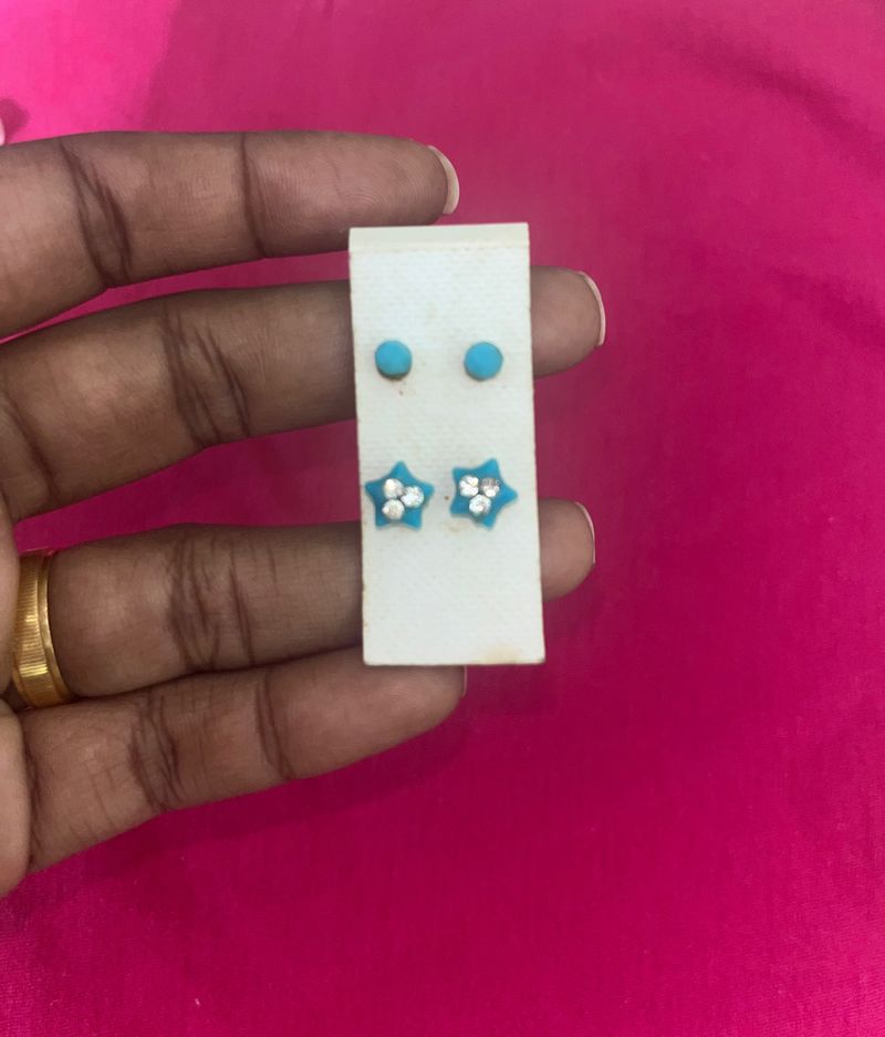 Set Of 2 Blue Plastic Earrings- Matching For Earrings And Side Piercing Set
