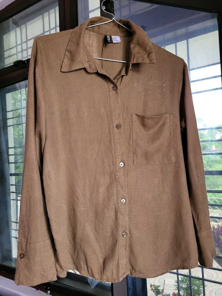 H&amp;M Oversized Linen Blend Brown Shirt /XS