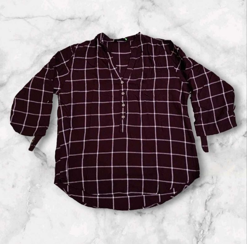 Maroon Shirt Style Top