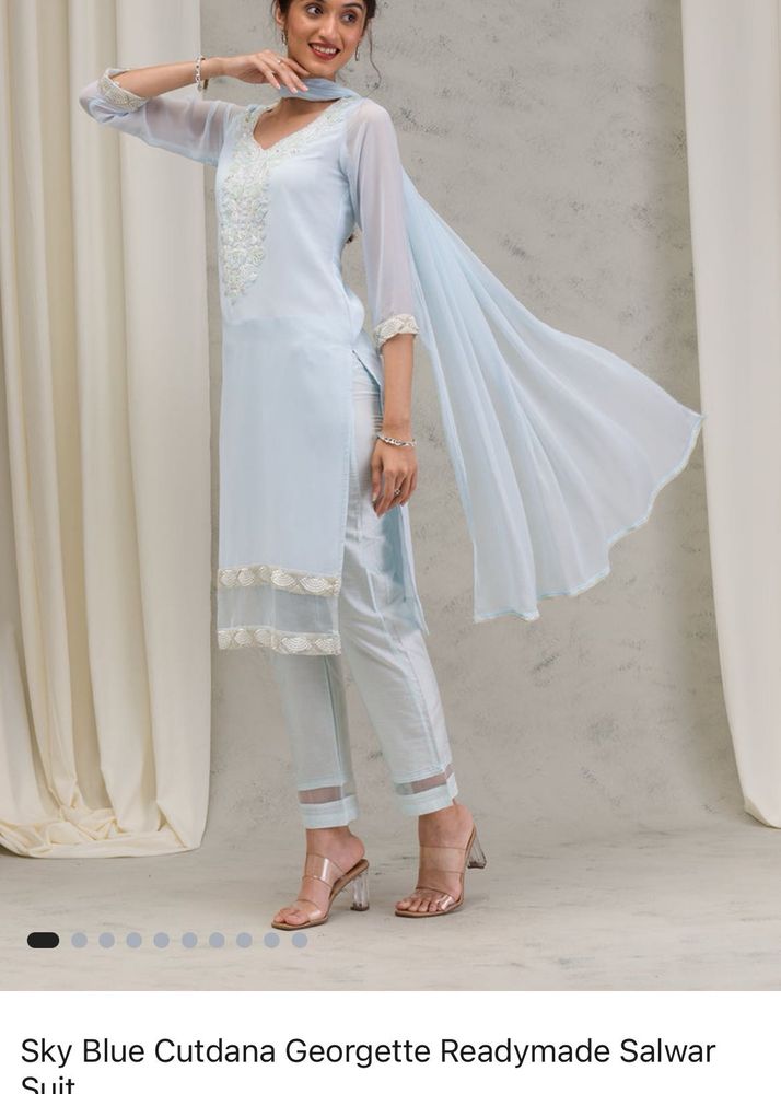 Sky Blue Cutdana Georgette Readymade Salwar Suit