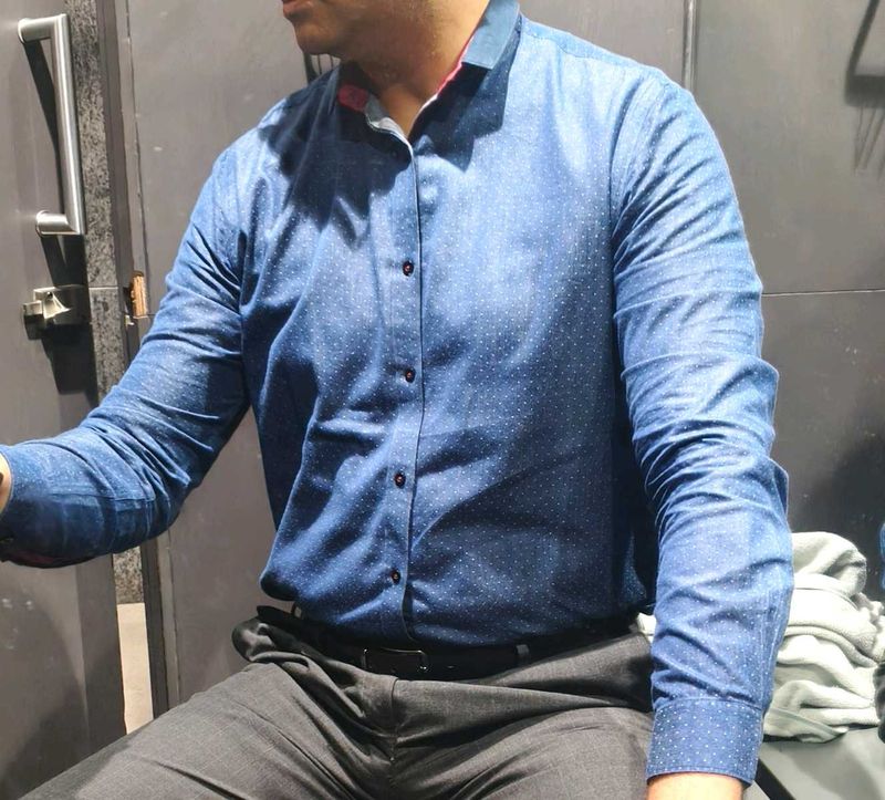 Blue Patterned Casual Shirt