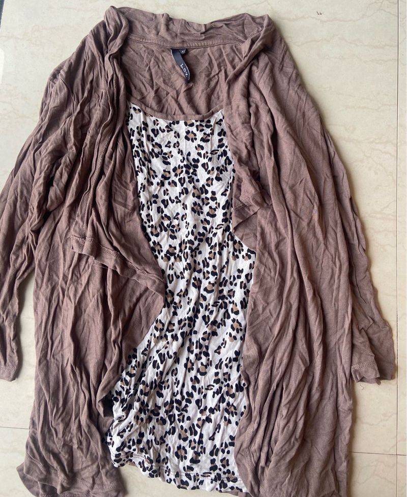 y2k leopard print top with attached shrug