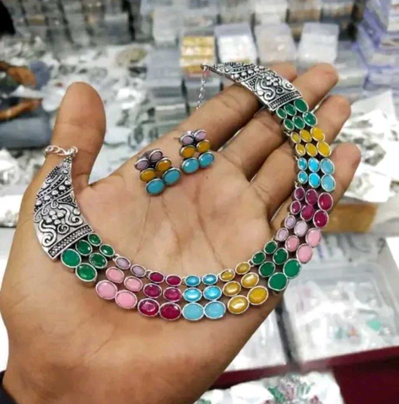 Colorful Gemstone Necklace &amp; Earring Set
