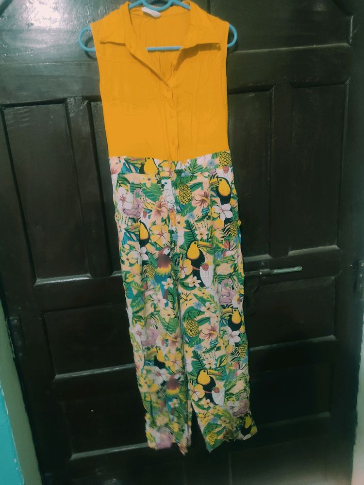 Yellow And Printed Jump Suit