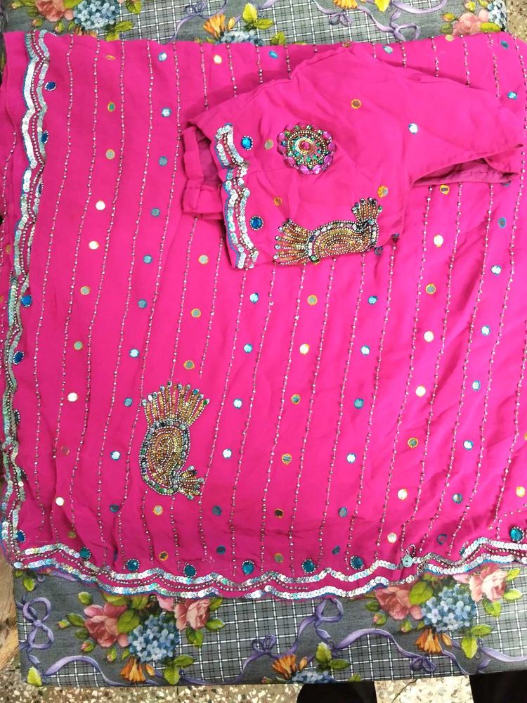 Pink Embellished Saree