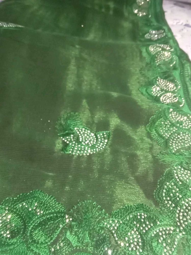 Elegant Green Embellished Saree