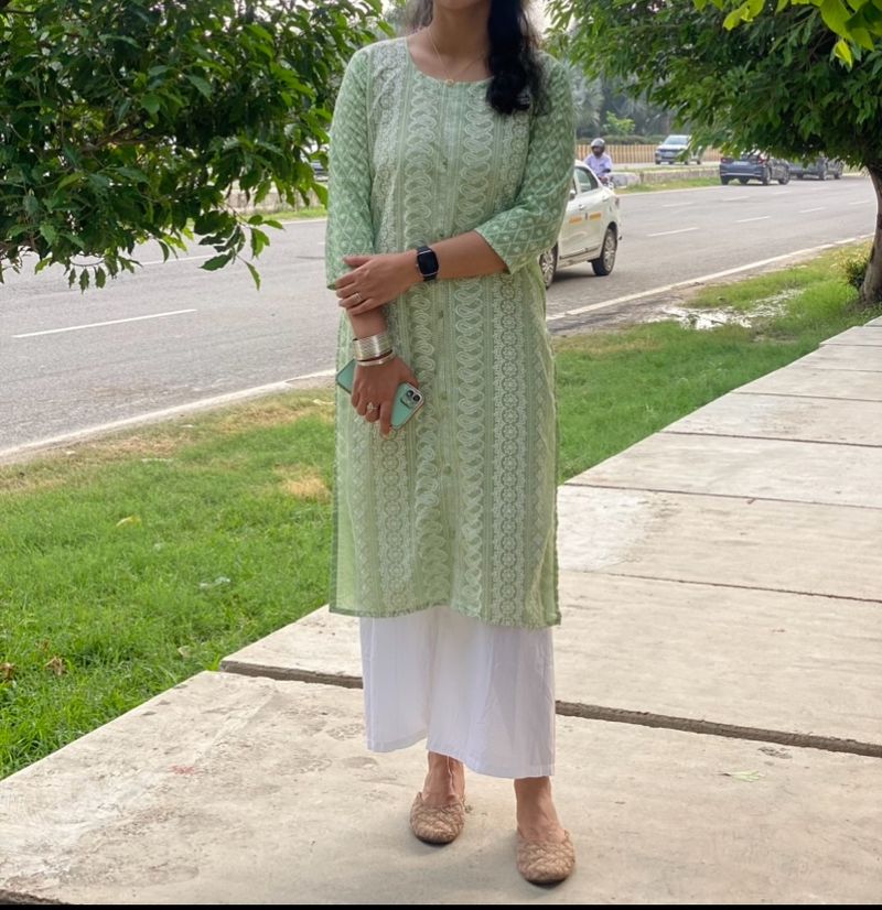 Light Green Chikankari Kurti Set