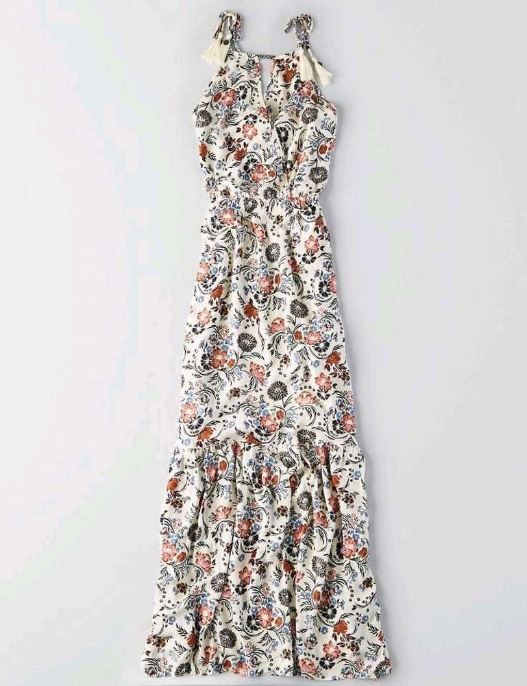 American Eagle Floral Keyhole Tassel Maxi Dress