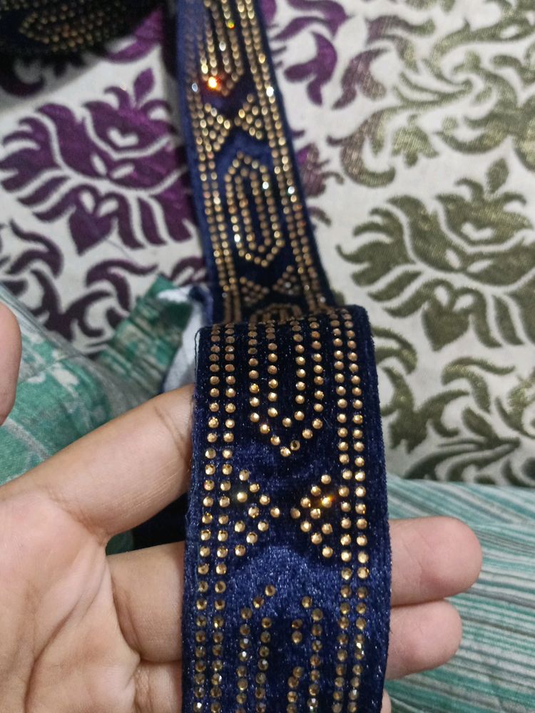 Navy Blue Velvet Stone Lace