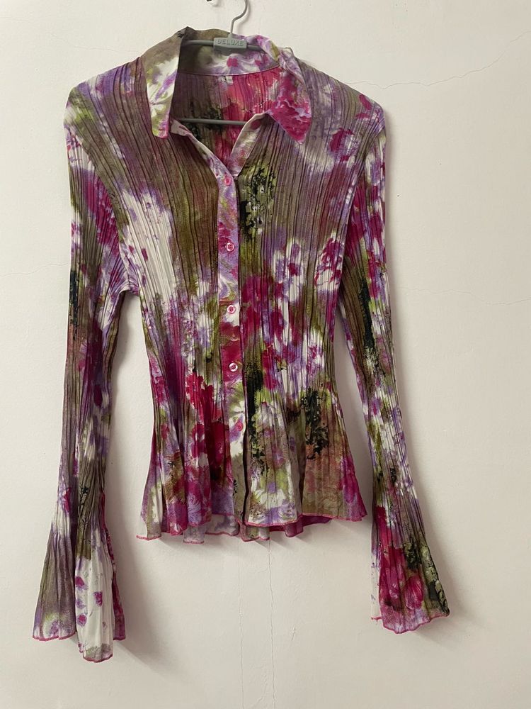 Floral Print Pleated Shirt💚