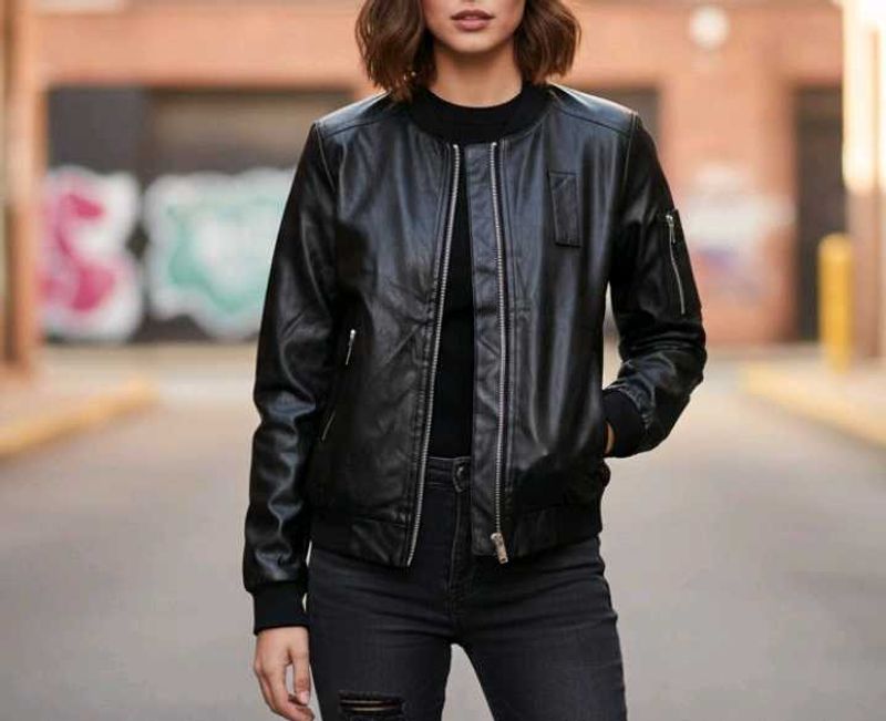 Black Leather Bomber Jacket