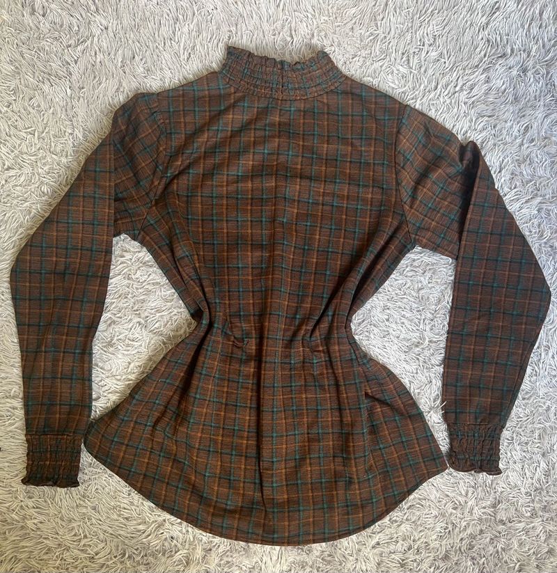 Vintage Plaid Mock Neck Top