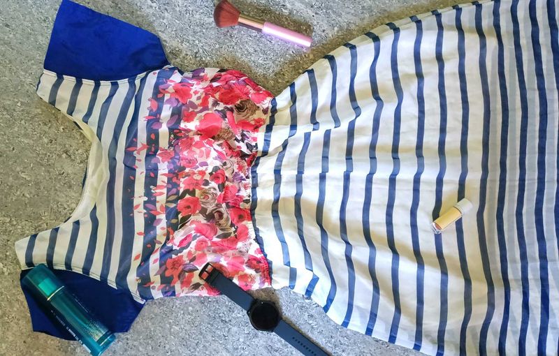 BLUE FLORAL STRIPED DRESS FOR WOMEN