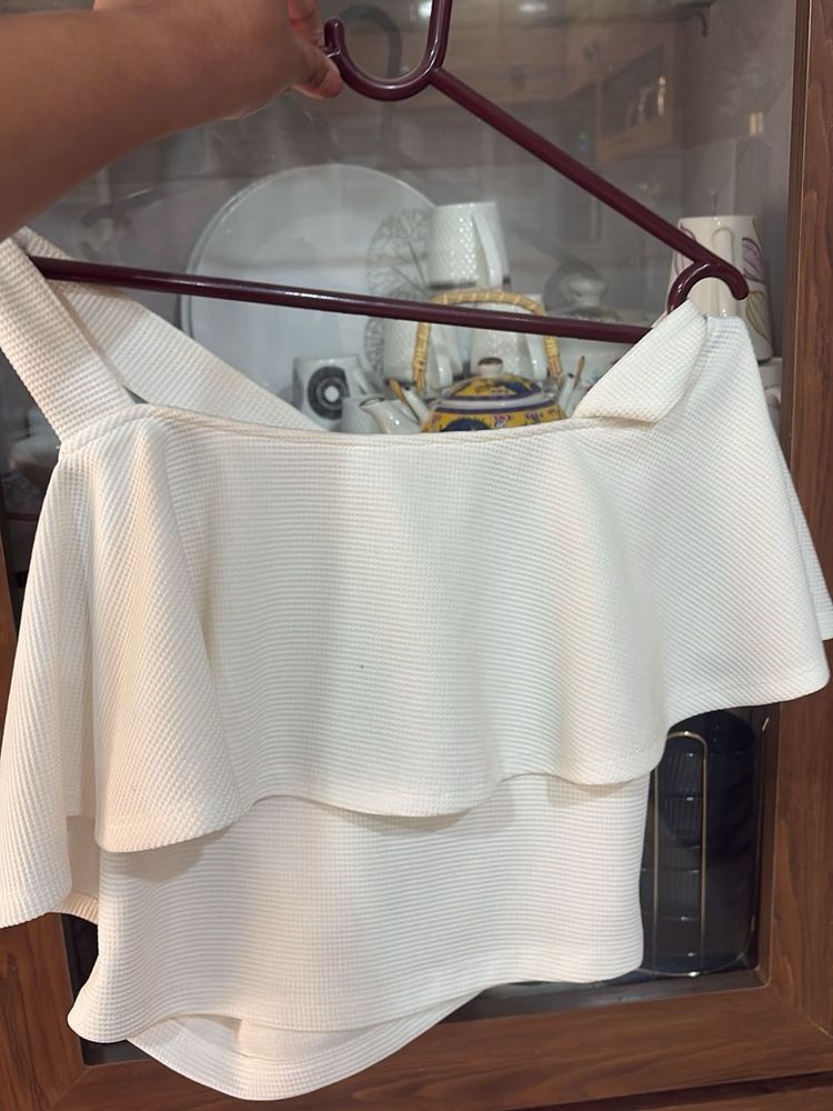 White Ruffle One-Shoulder Top