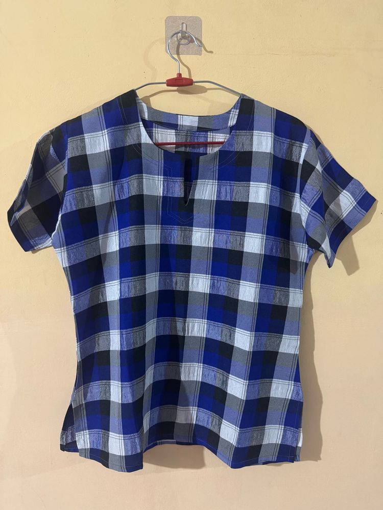 Blue Plaid Casual Top