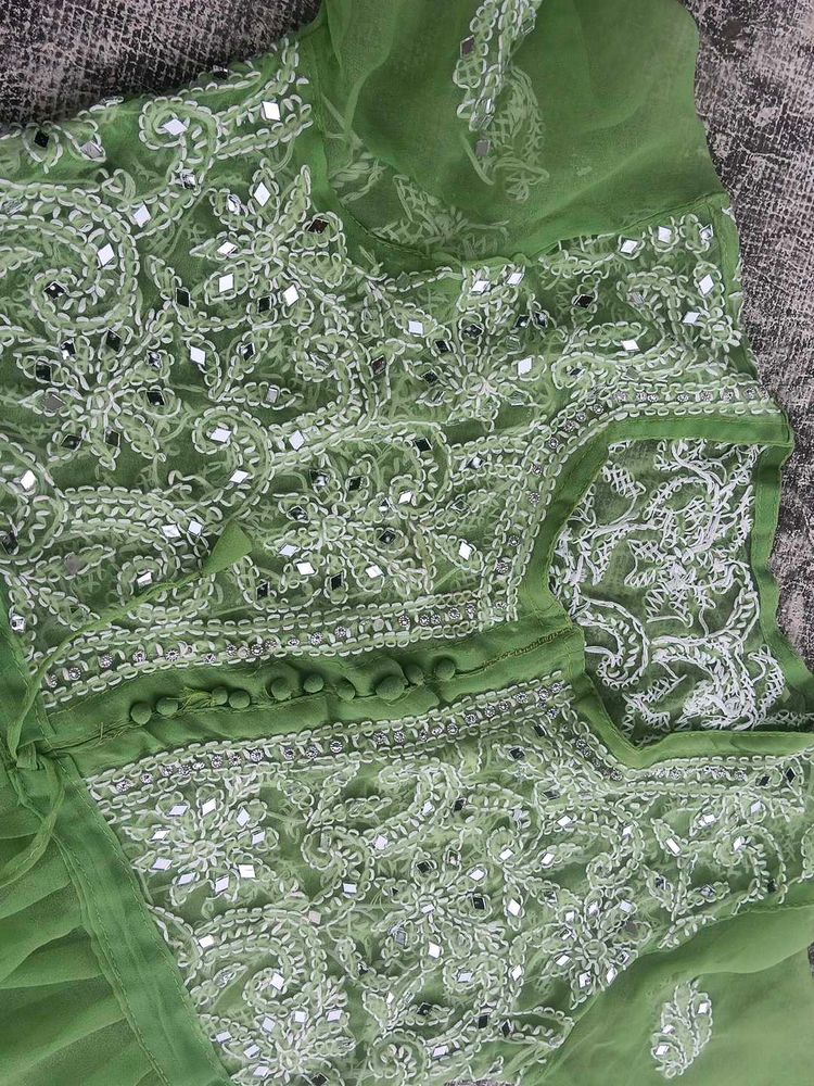 Green Embroidered Sheer Top