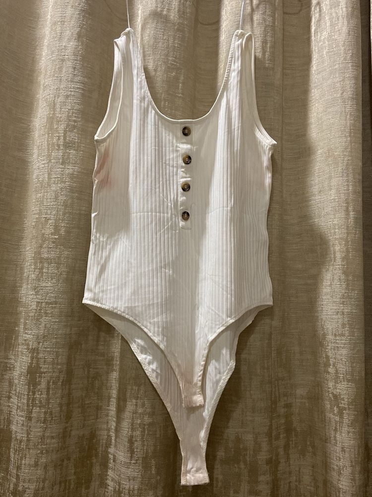 H&amp;M White Ribbed Body Suit