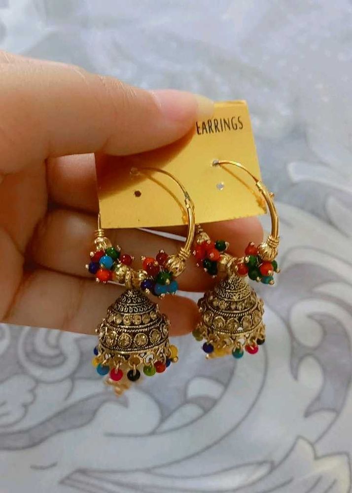 Multi Gold Jhumka Earrings