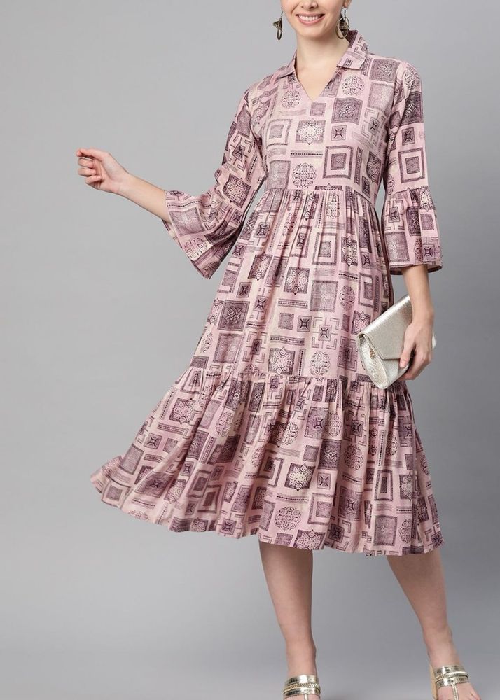 Printed Pink Midi Dress