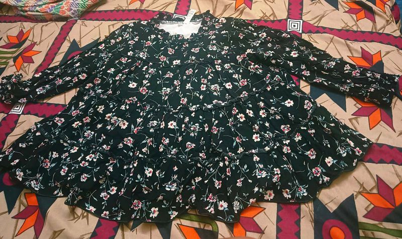 Black Colour Top With Little Flower Print