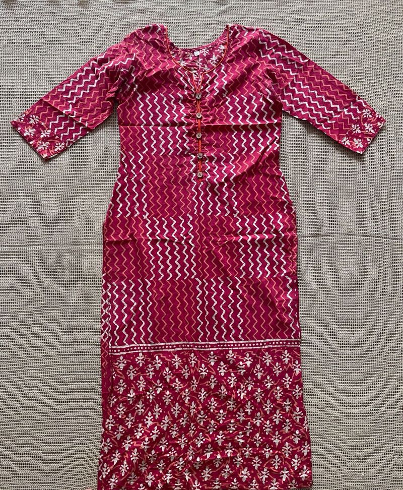Red Printed Straight Kurta