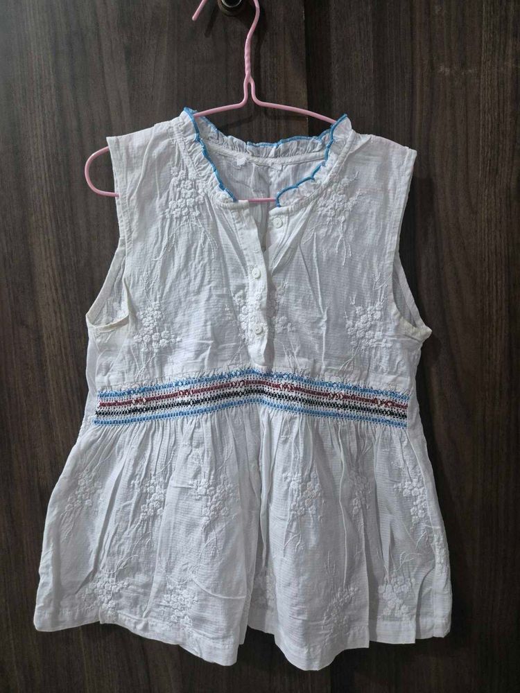 White Embroidered Sleeveless Top