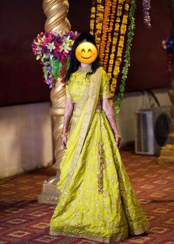 Lime Heavy Zari Work Lahenga Stiched Blouse