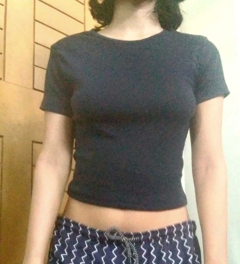 Rib Knitted Navy Blue Tee