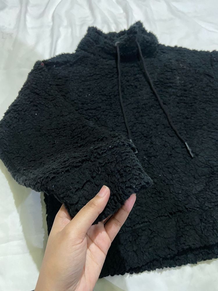 Black Fluffy Hoodie