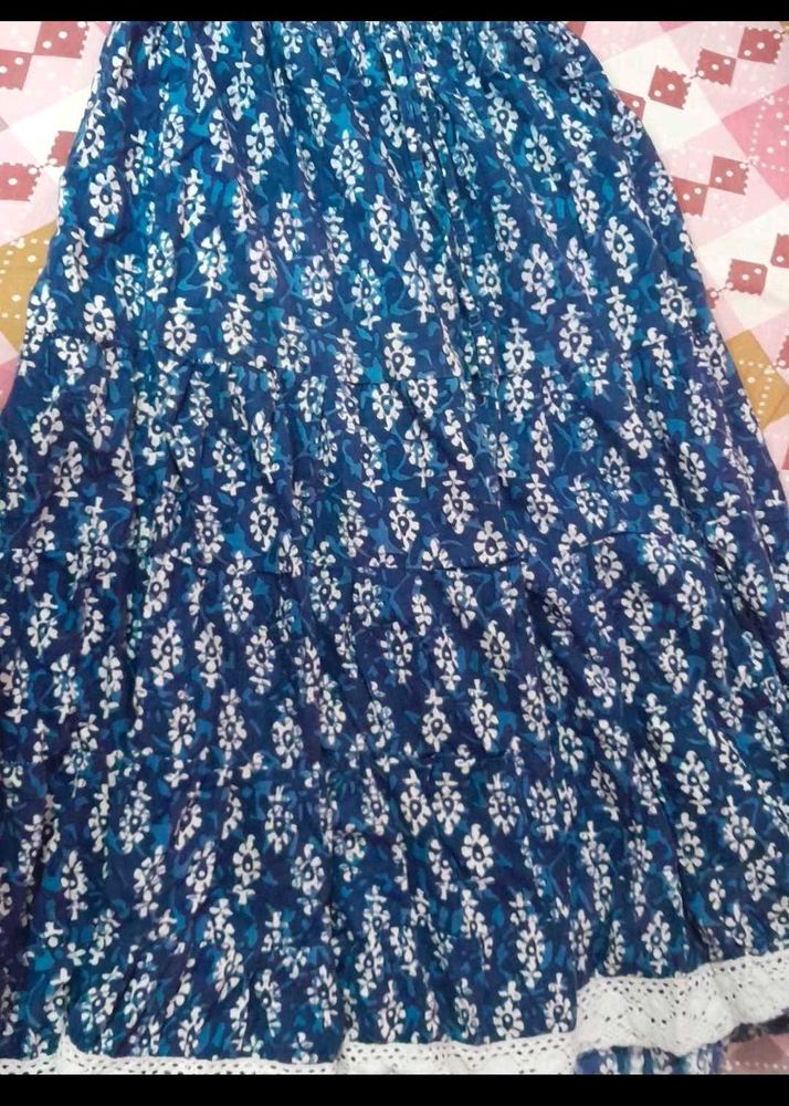 Boho Blue Floral Maxi Skirt
