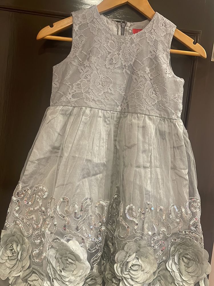 Grey Dress With Applique Work And Sequins