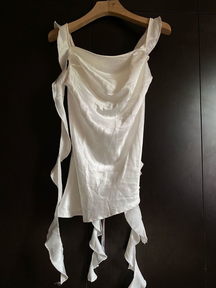 Chic White Satin Draped Top