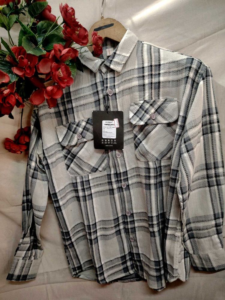 Neutral Plaid Button-Down Shirt