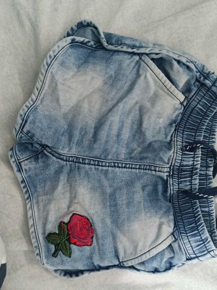 Rose Embroidered Denim Shorts