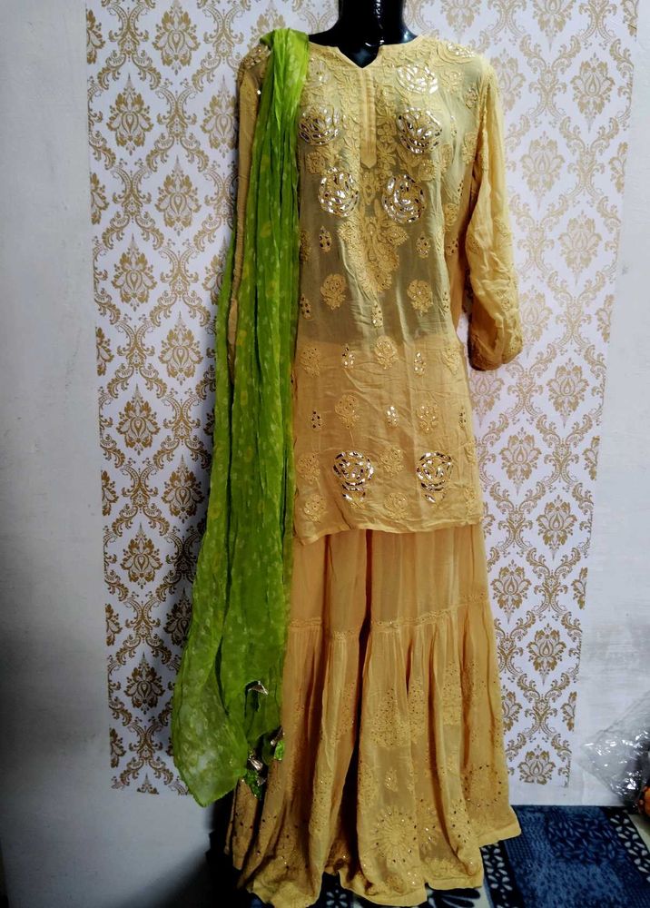 PROBLI Chicken Work Pure Chicke Brand Gharara Set