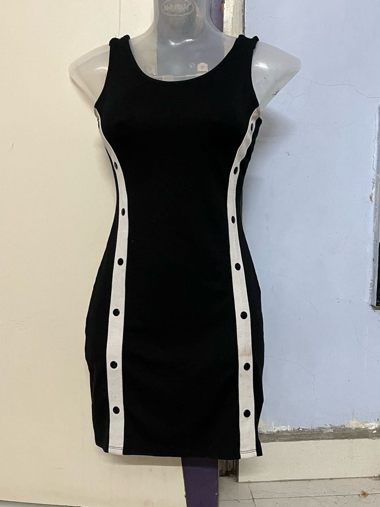 Black Mini Dress with Button Detail