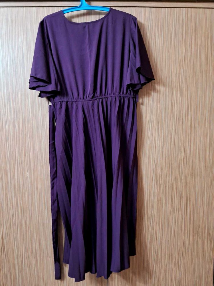 Xxl Flared Beautiful Wine Color  Dress