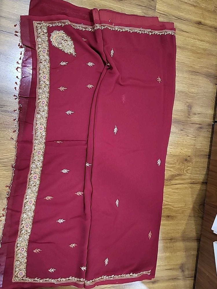 chiffon Maroon Saree