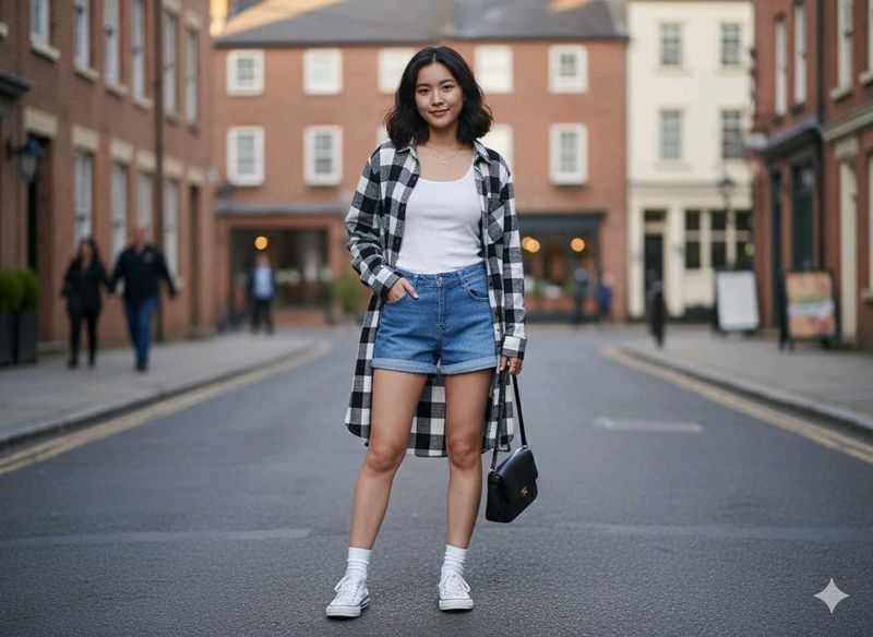 Long Length Shrug + Low Waist Shorts