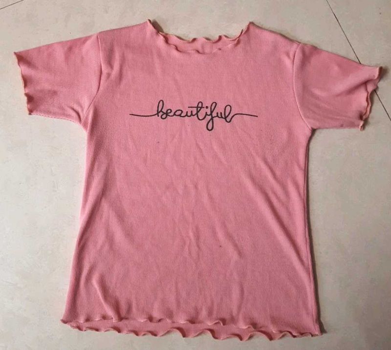 Pink &#39;Beautiful&#39; Ribbed Tee