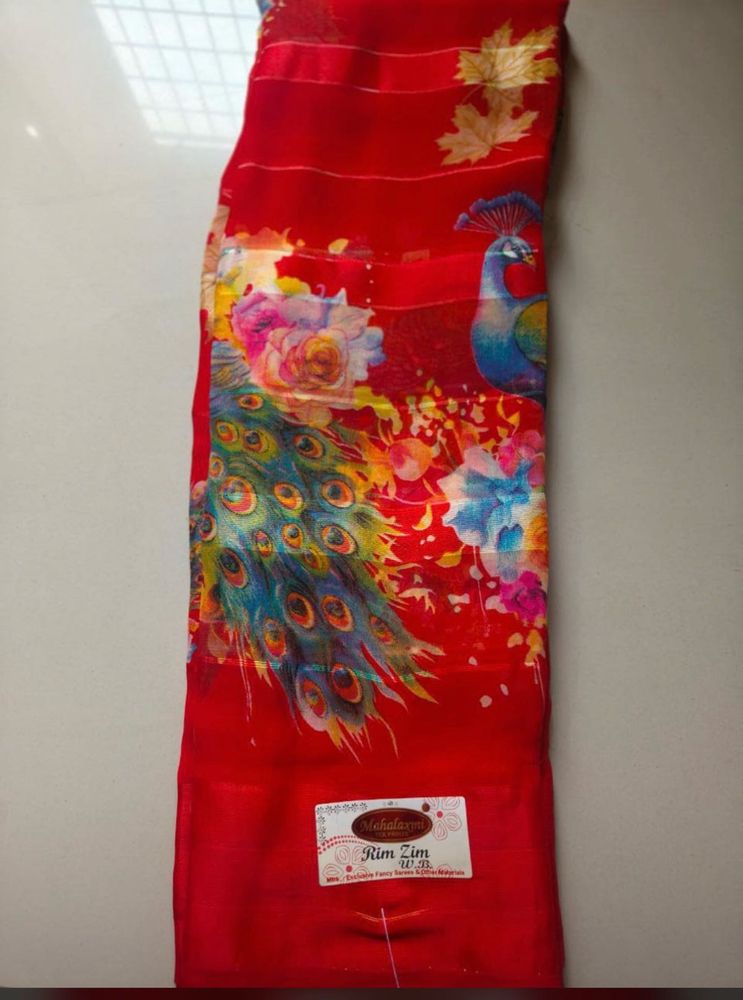 Elegant Red Printed Saree