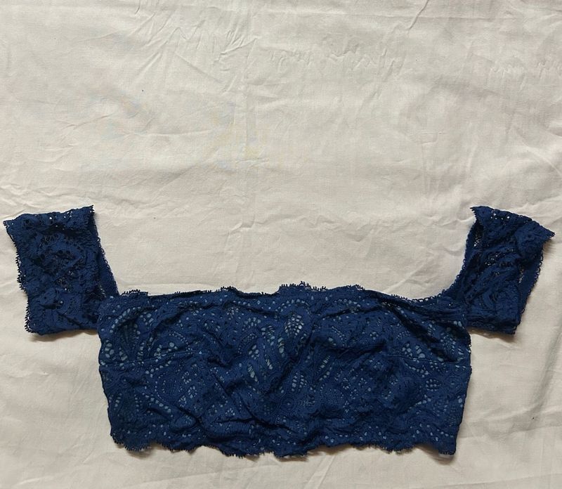 Blue Lace Off-Shoulder Top