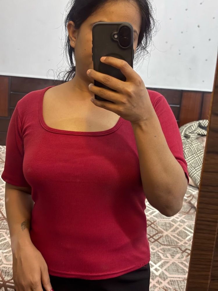 Cute Red Ribbed Top