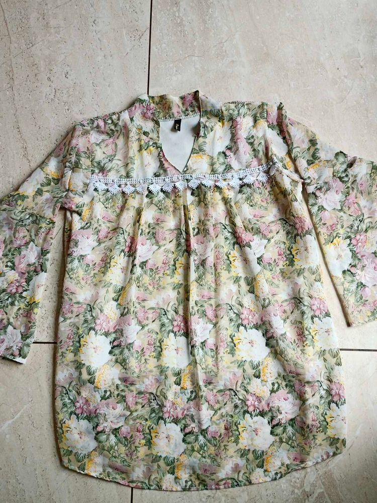 Floral Print Sheer Top